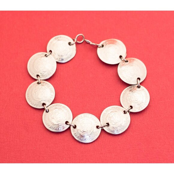 Vintage Silver Linked-Coins 7 Inches F12 - Picture 1 of 3